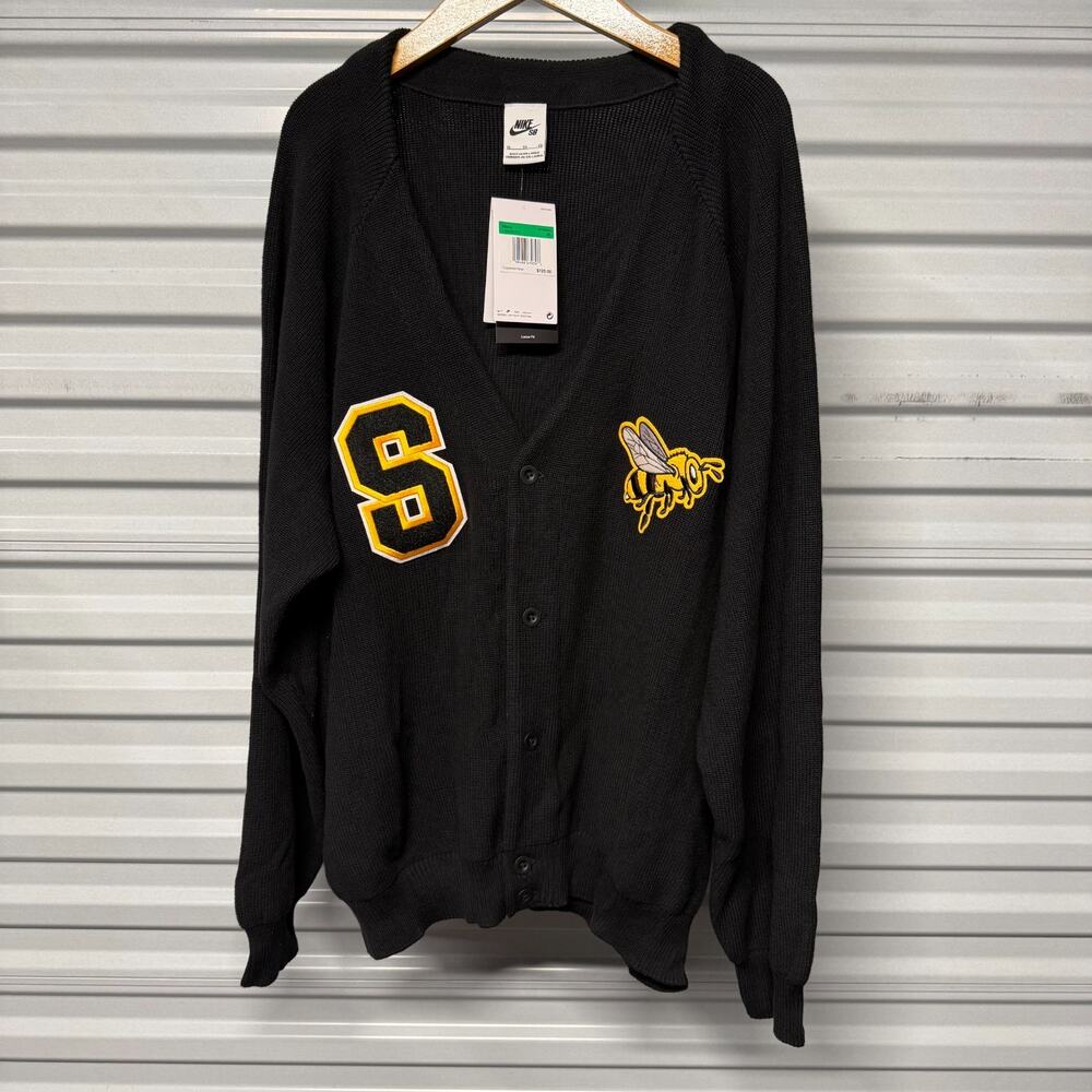 Nike SB Collegiate Cardigan Sweater Black "S Bee" HV0258-010 Men's Size XL
